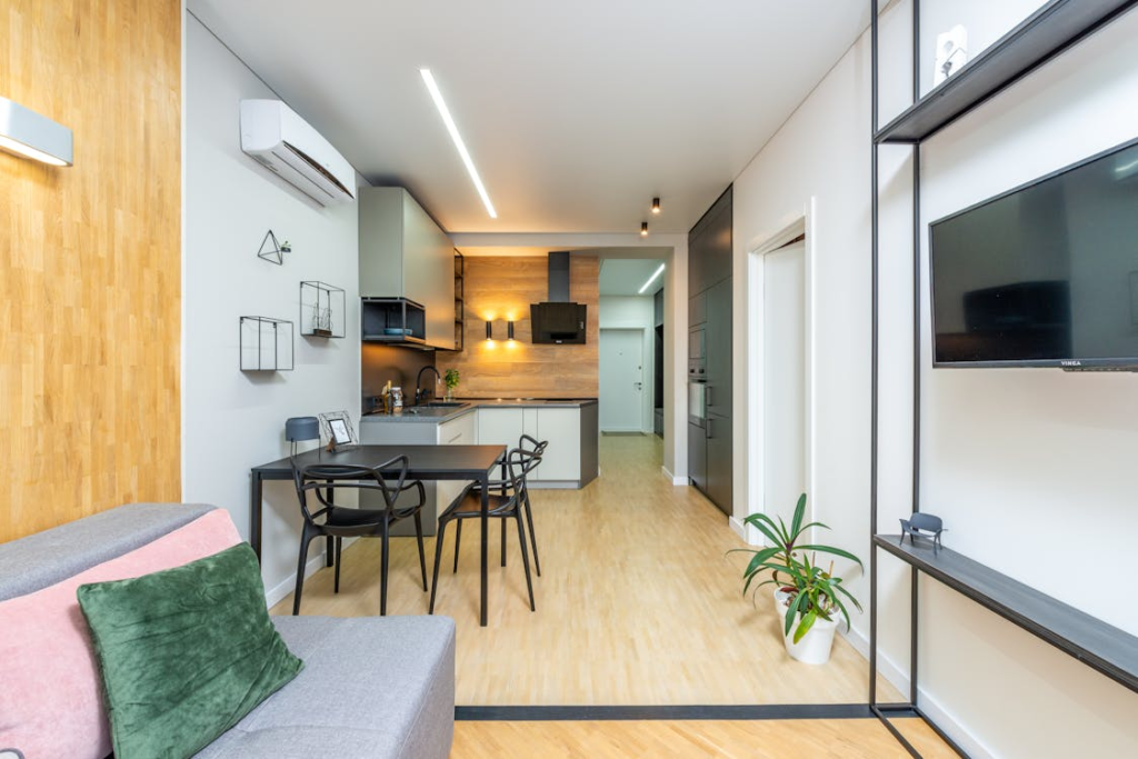 Contemporary apartment emphasizing a clean, comfortable space ideal for maintaining efficient climate control.